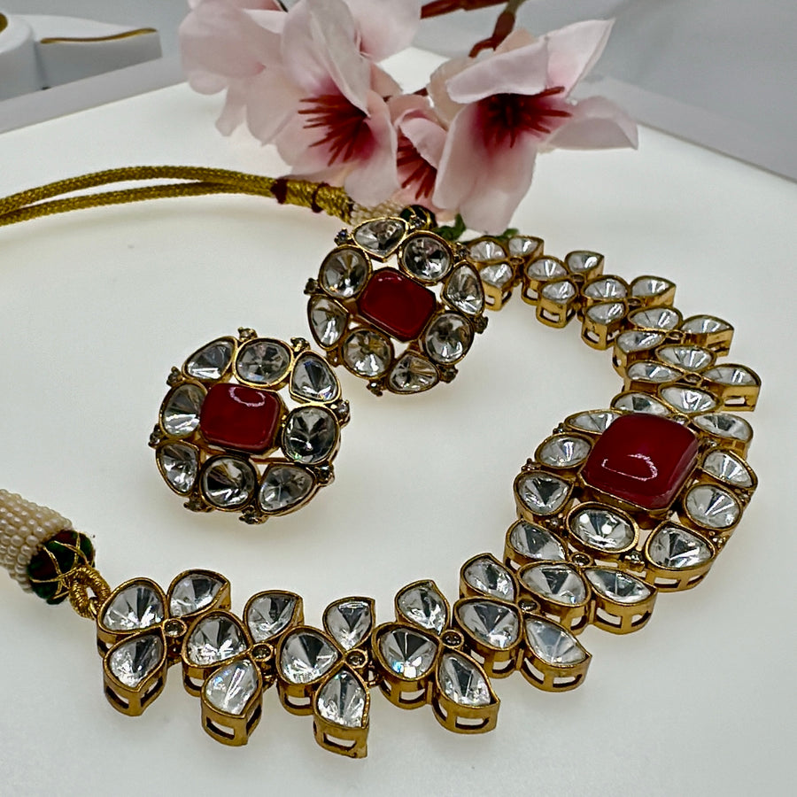 Ruby Red Doublet & Moissanite Kundan Choker Set