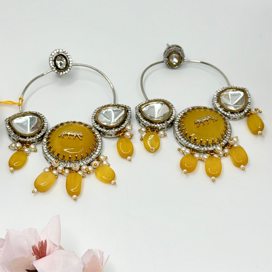 Yellow Kundan Sabya Inspired Chand Bali