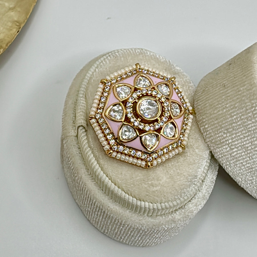 Pink Meenakari Kundan Finger Ring