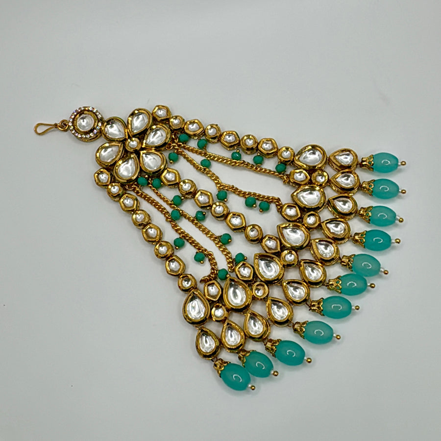 Turquoise Bikaneri Kundan Paasa