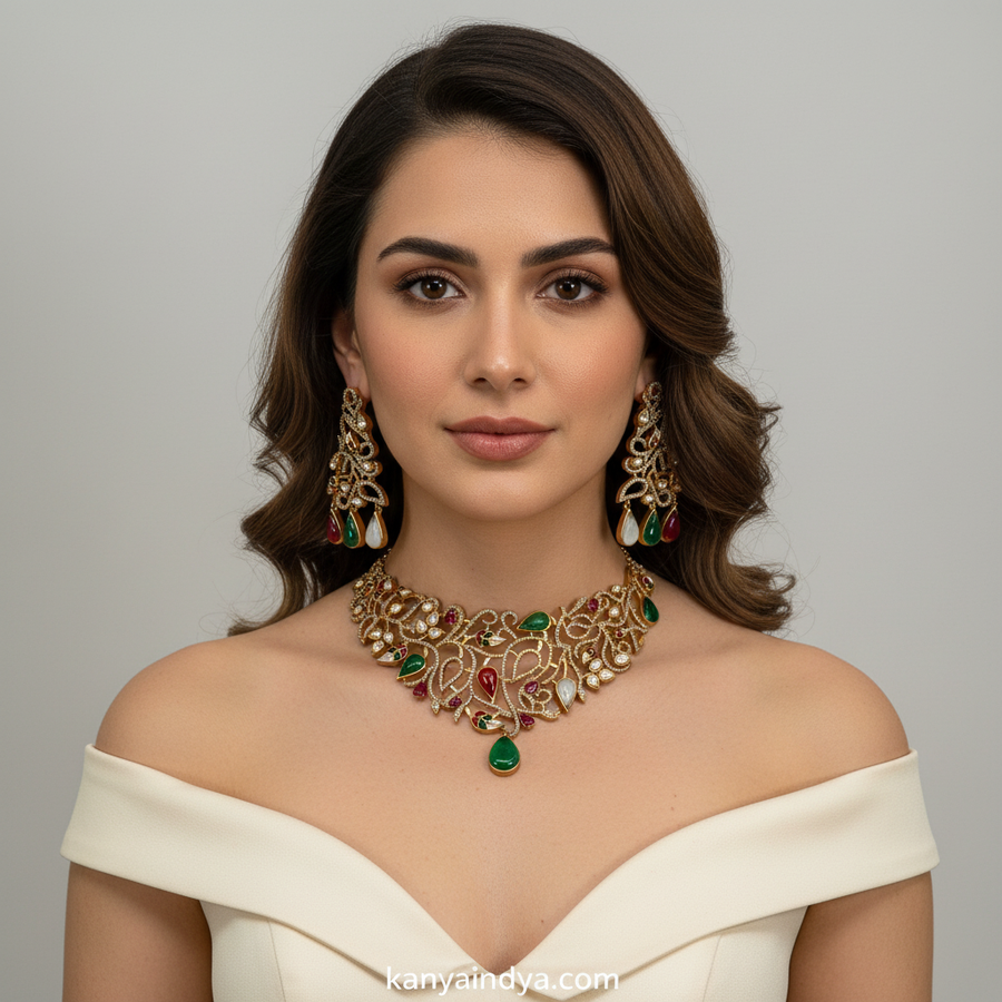 Multi Double Polki Choker Necklace Set