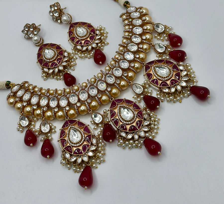 Red Moissanite Bridal Necklace Set