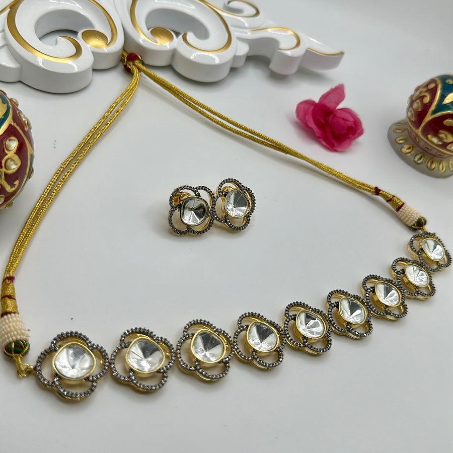 Clear Dainty Premium Polki Kundan Necklace Set