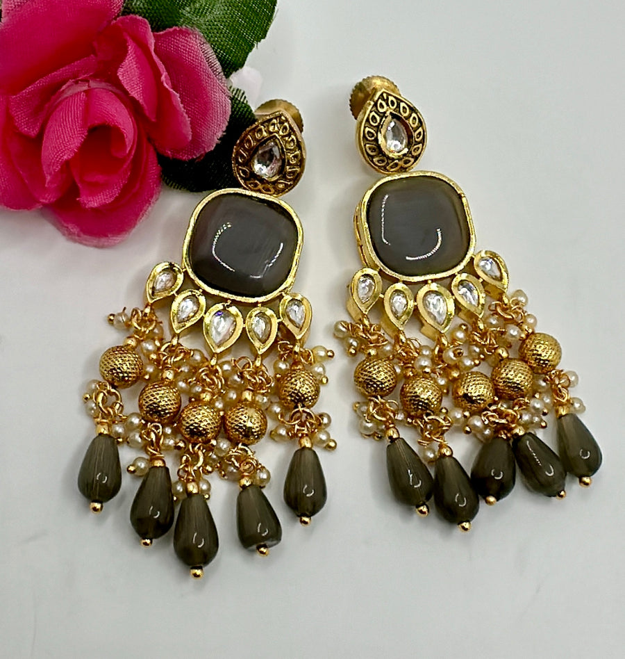 Grey Kundan Earrings