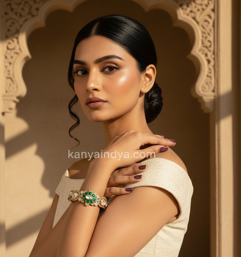 Green Jadau Moissanite Adjustable Bangle(Fits Size 2.2 to 2.6)