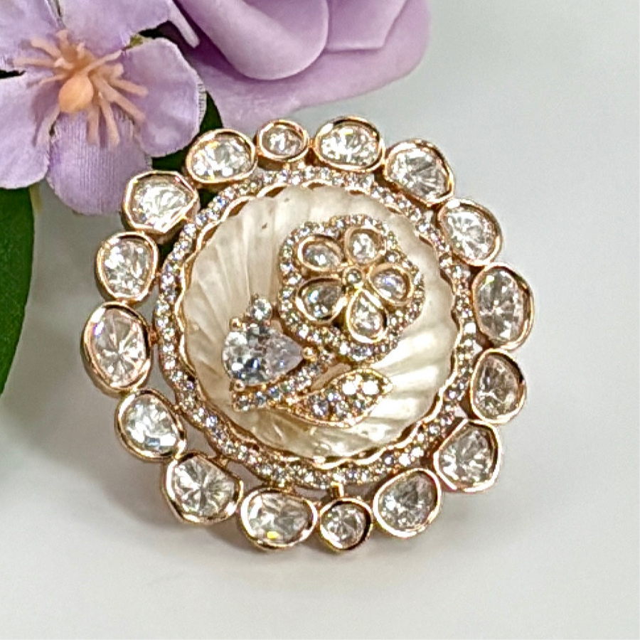Clear MOP Polki Statement Adjustable Finger Ring