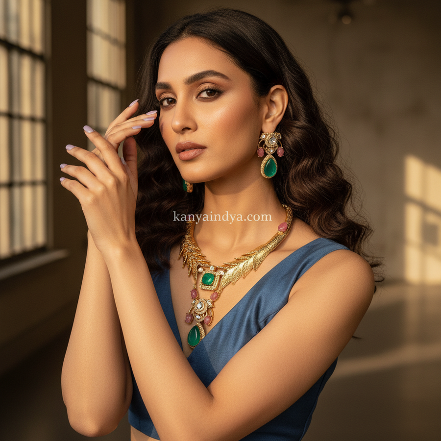 Mint & Pink Chic Moissanite Hasli Necklace Set