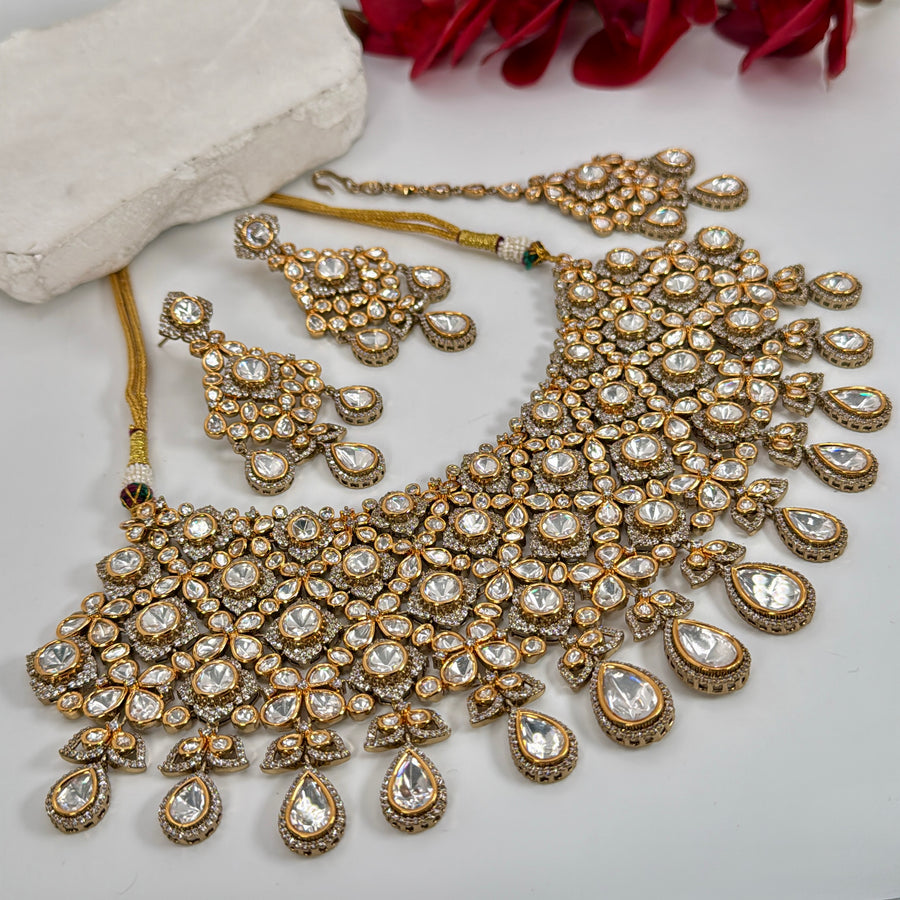 Clear Premium Kundan Polki Bridal Necklace Set
