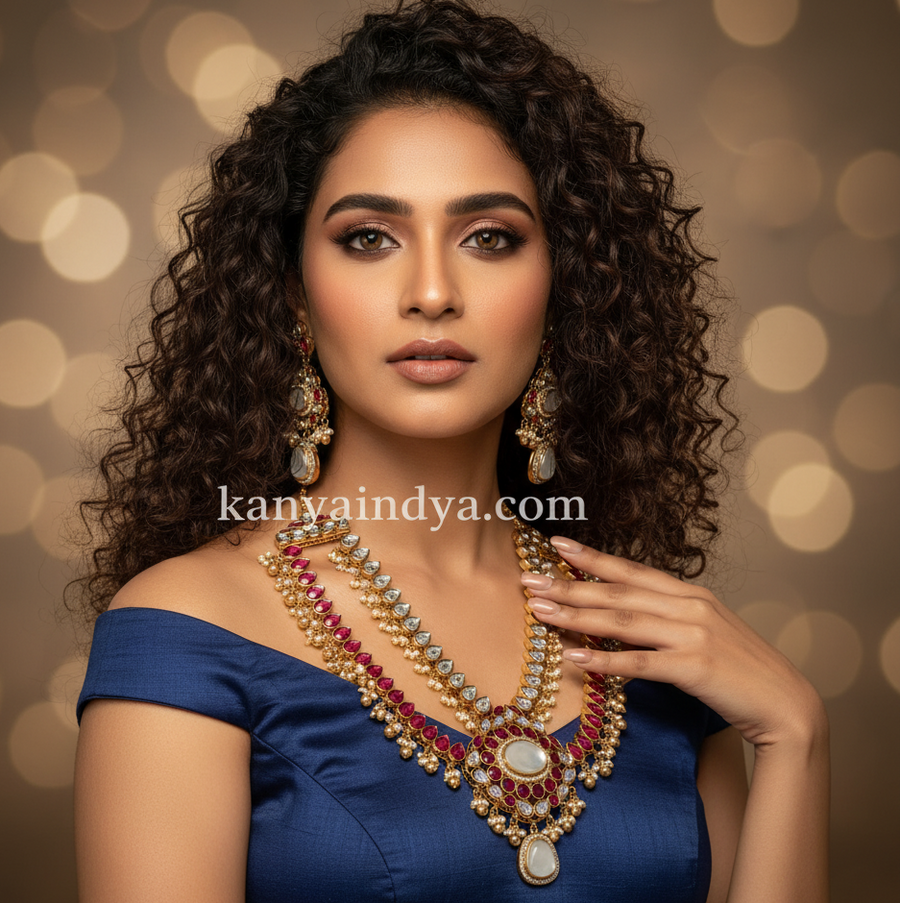 Ruby Two Layer Paachi Jadau Necklace Set