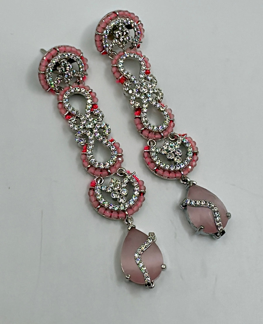 Pink American Diamonds Long Earrings