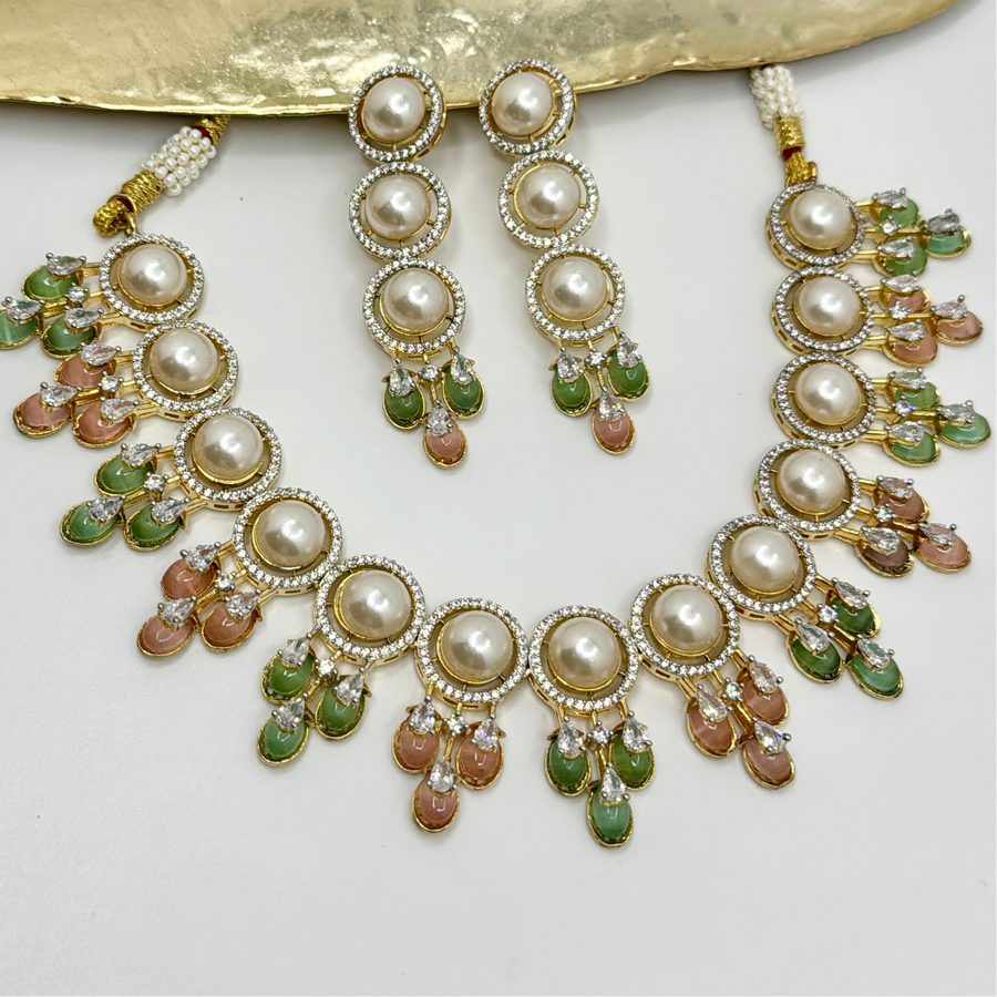 Mint & Pink Pearl Necklace Set