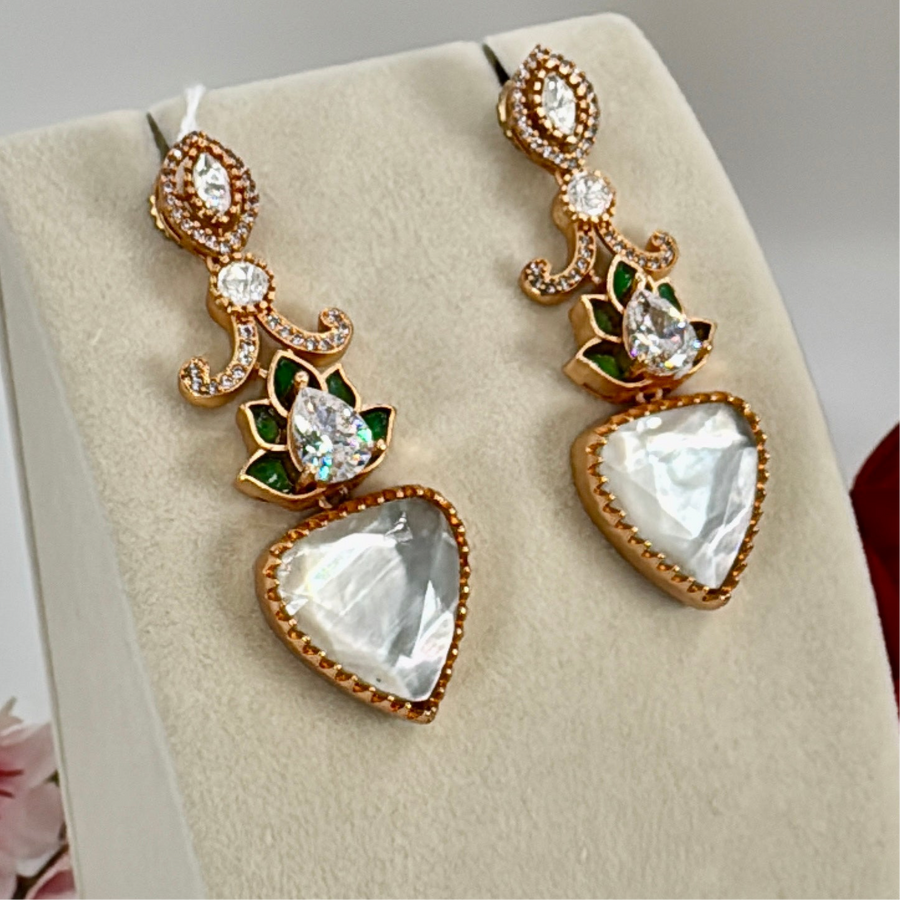 MOP & Green Jadau Moissanite Earrings