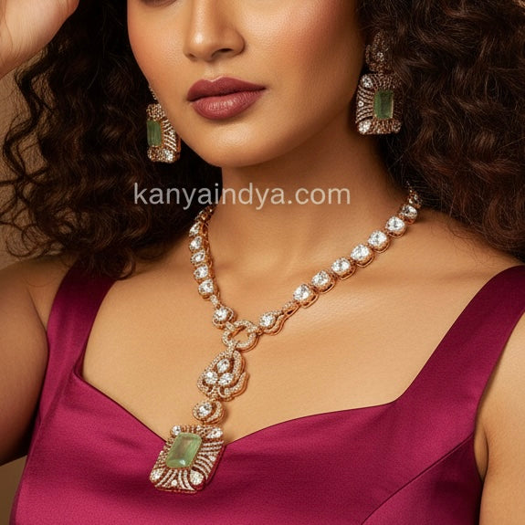 Mint Moissanite Dainty Necklace Set