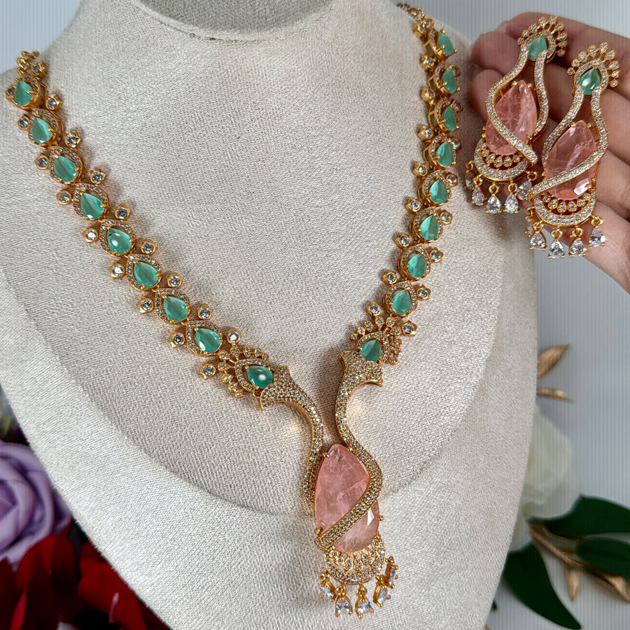 Mint Pink Doublet Dainty Moissanite Necklace Set