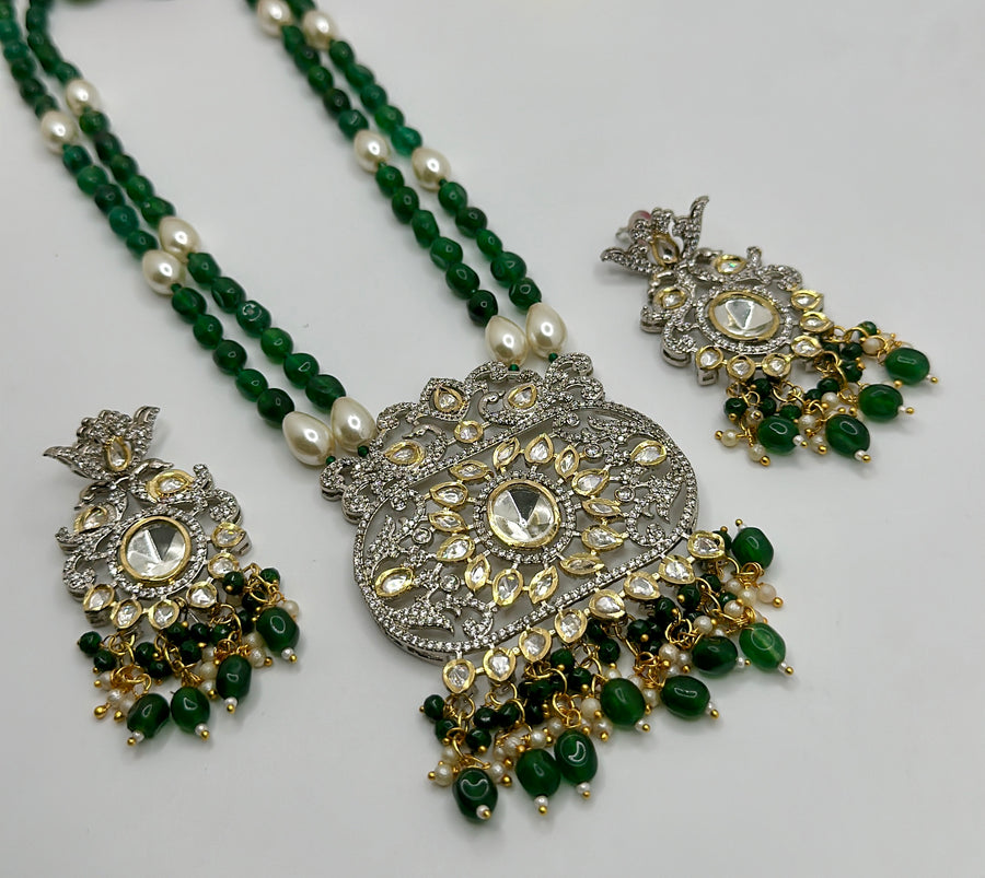 Green Moissanite Long Necklace Set