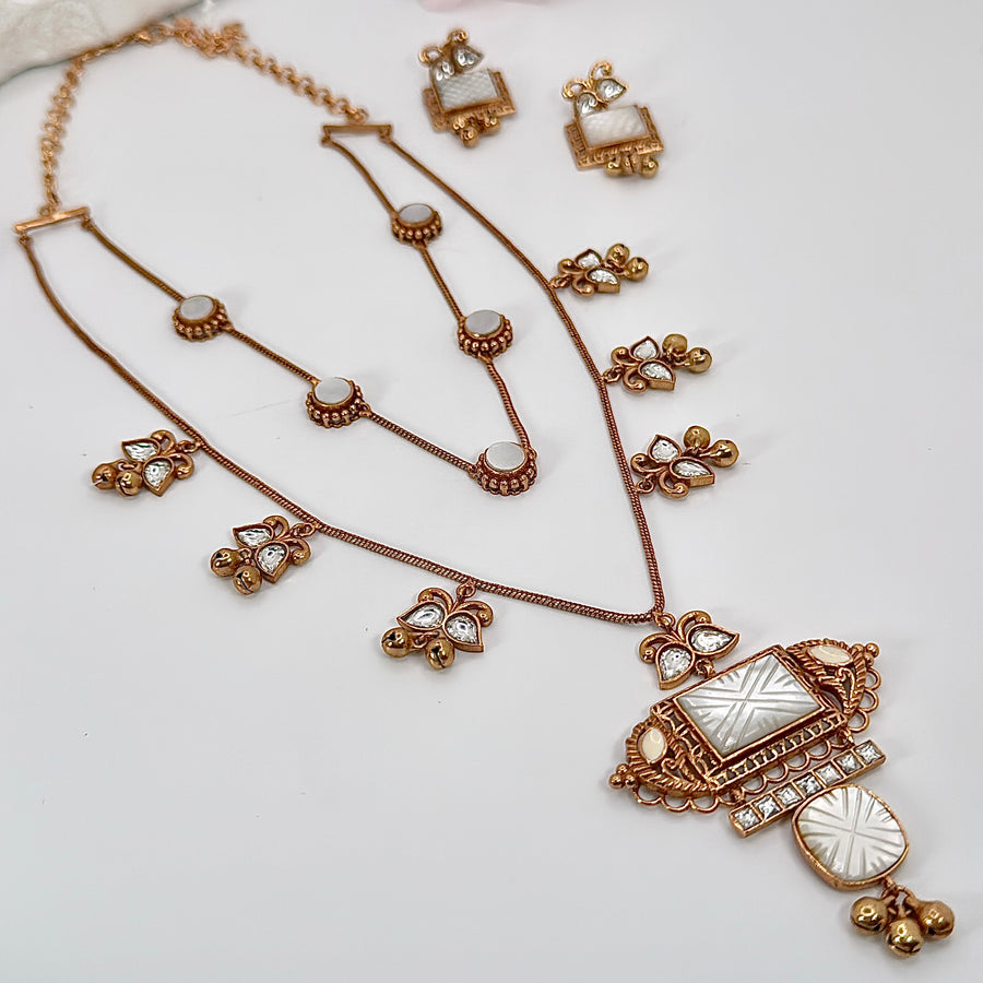 Clear MOP Two Layer Apala Polish Necklace Set