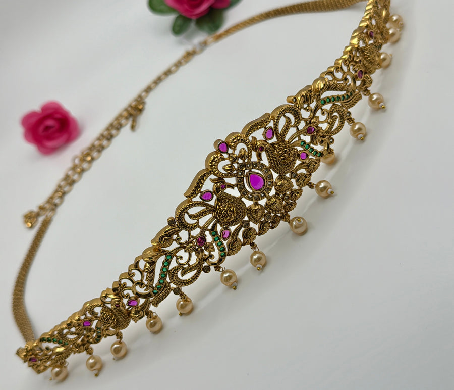 Ruby And Green Gold Lookalike Kamarband Waist Belt