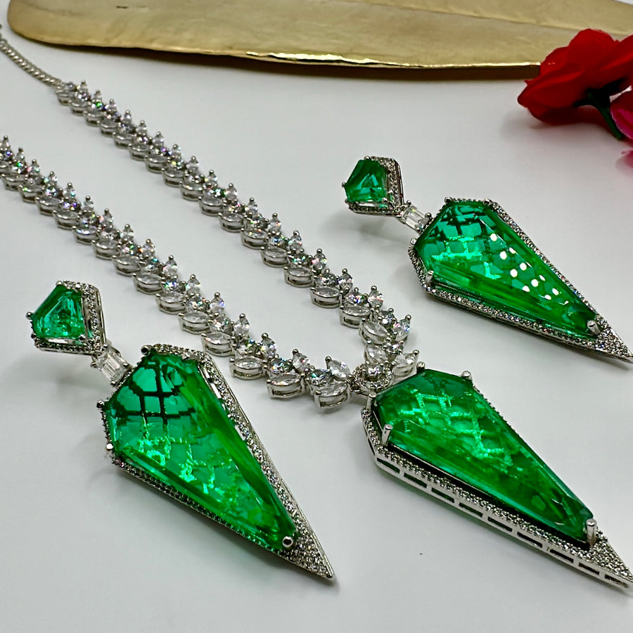 Green American Diamonds Necklace Set