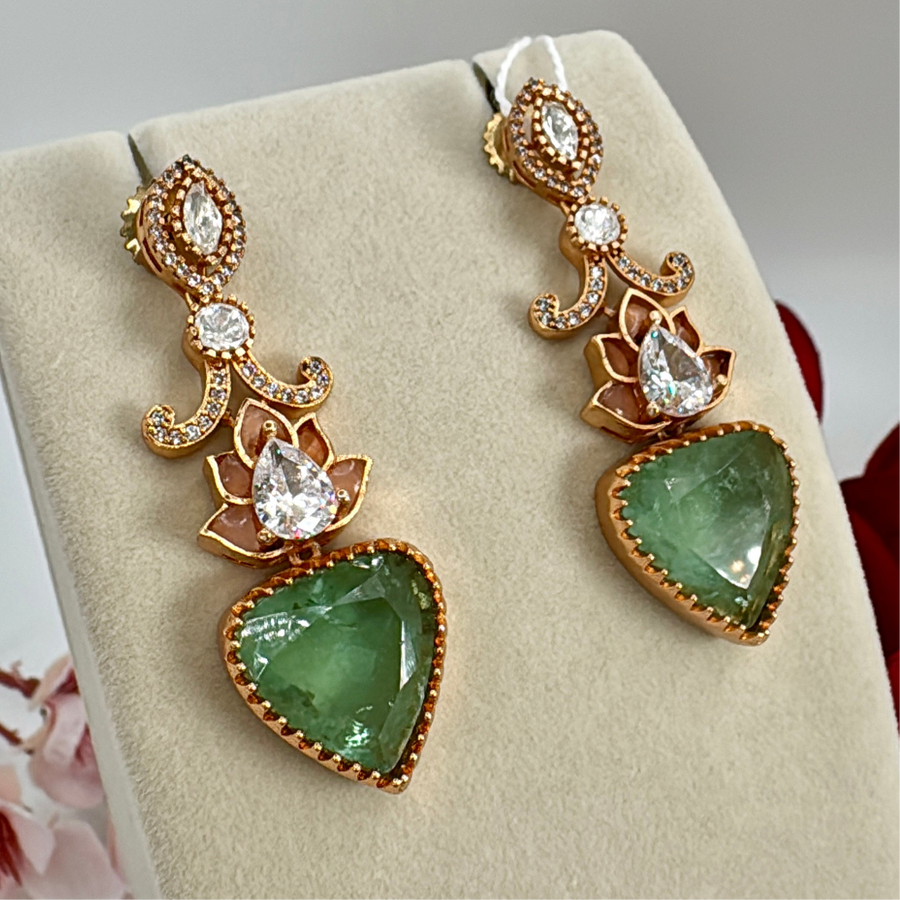 Mint & Peach Jadau Moissanite Earrings