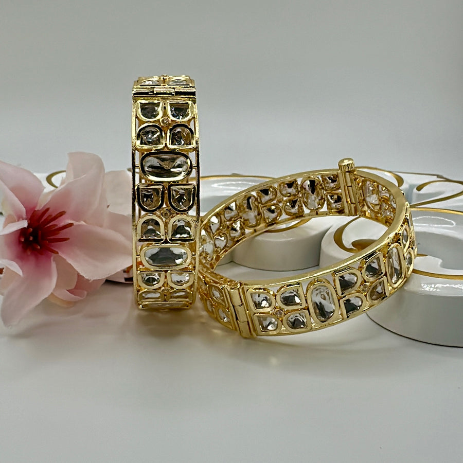 Clear Kundan Openable Bangle Pair (Size 2.2)