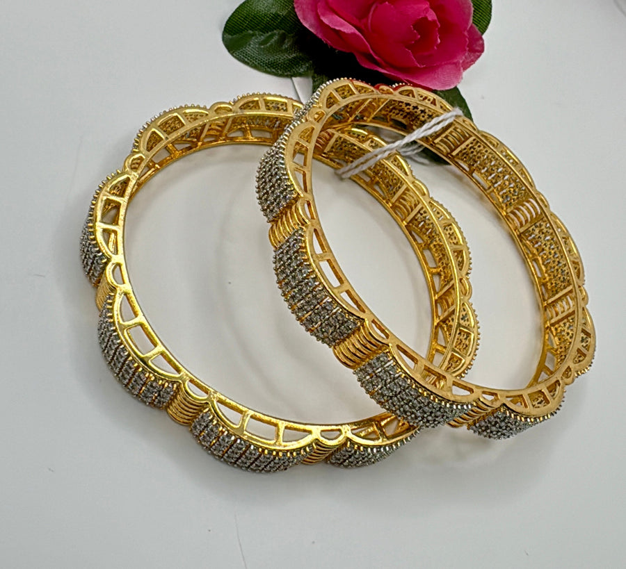 Clear Tanishq Inspired American Diamonds Pacheli Bangles Pair (Non-Openable Size 2.4)