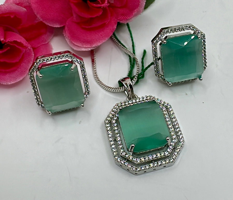 Mint American Diamond Pendant Set