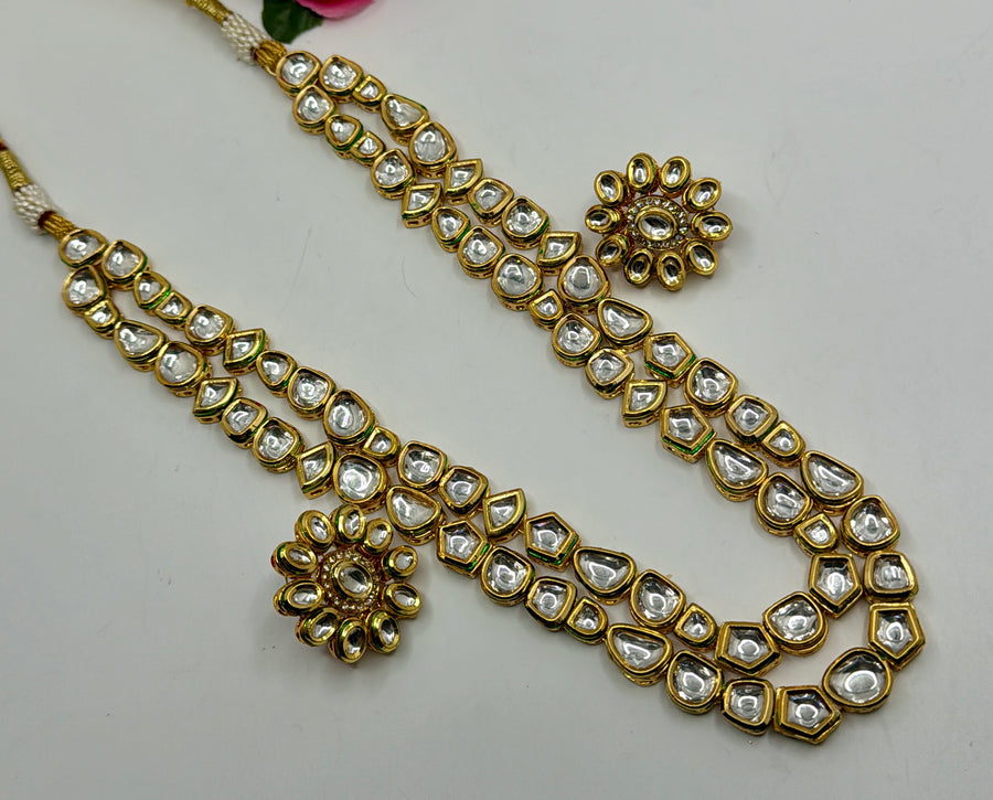 Clear Kundan Two Layer Necklace Set