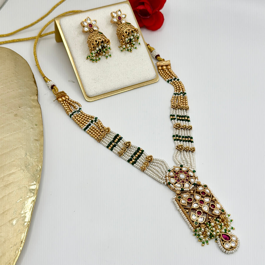 Red & Green Kundan Necklace Set