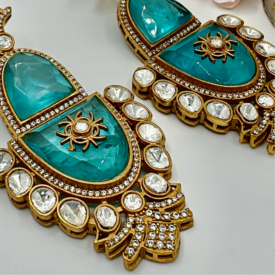 Turquoise Doublet & Moissanite Statement Earrings