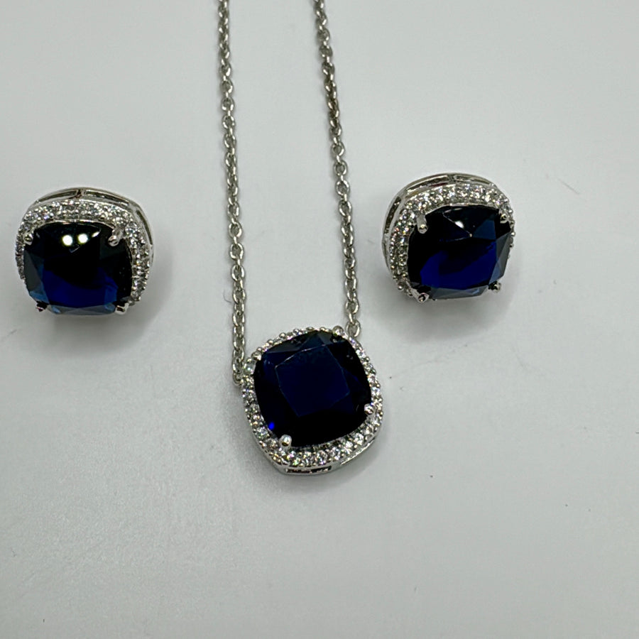 Blue American Diamonds Dainty Pendant Set