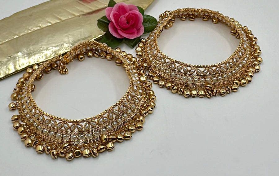 Clear Gold Lookalike Ghungroo Anklet Pair