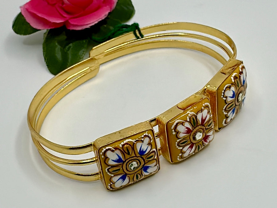 Yellow Tanjore Cuff (Adjustable)