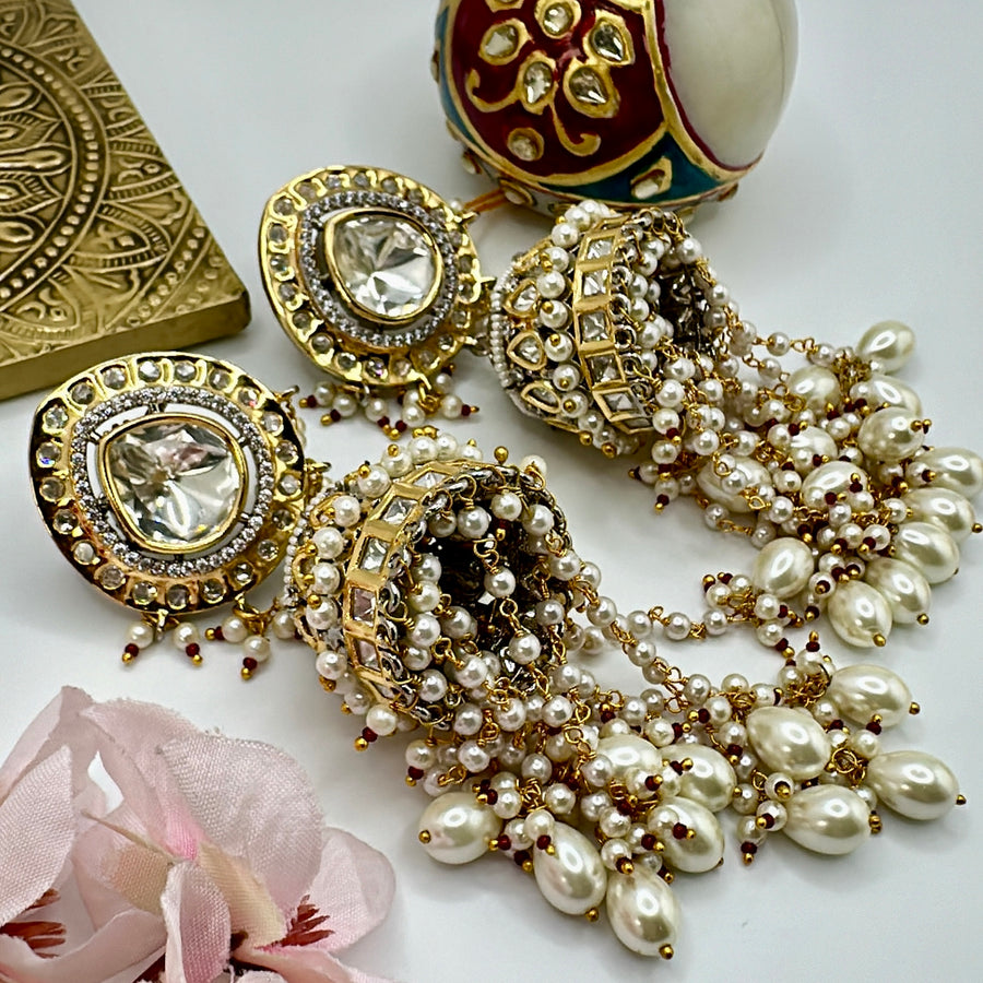 Clear Kundan & Pearl Statement Jhumka