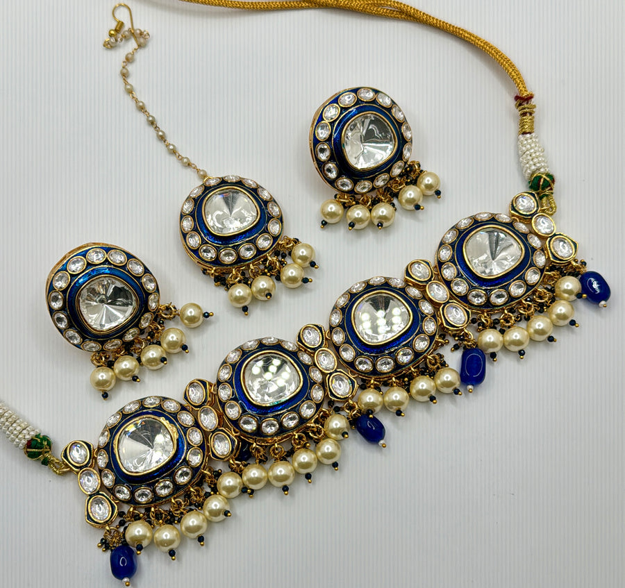 Blue Meenakari Bridal Choker Set