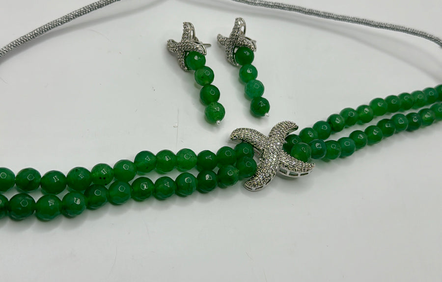 Green & American Diamonds in Invisible Setting Chic Choker Set