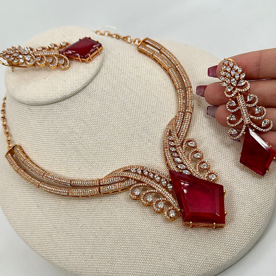 Red Doublet Moissanite Necklace Set