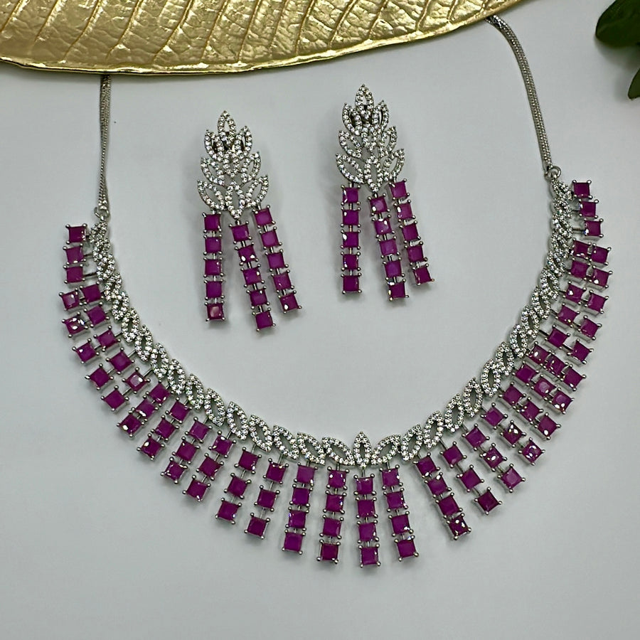 Ruby American Diamonds Necklace Set