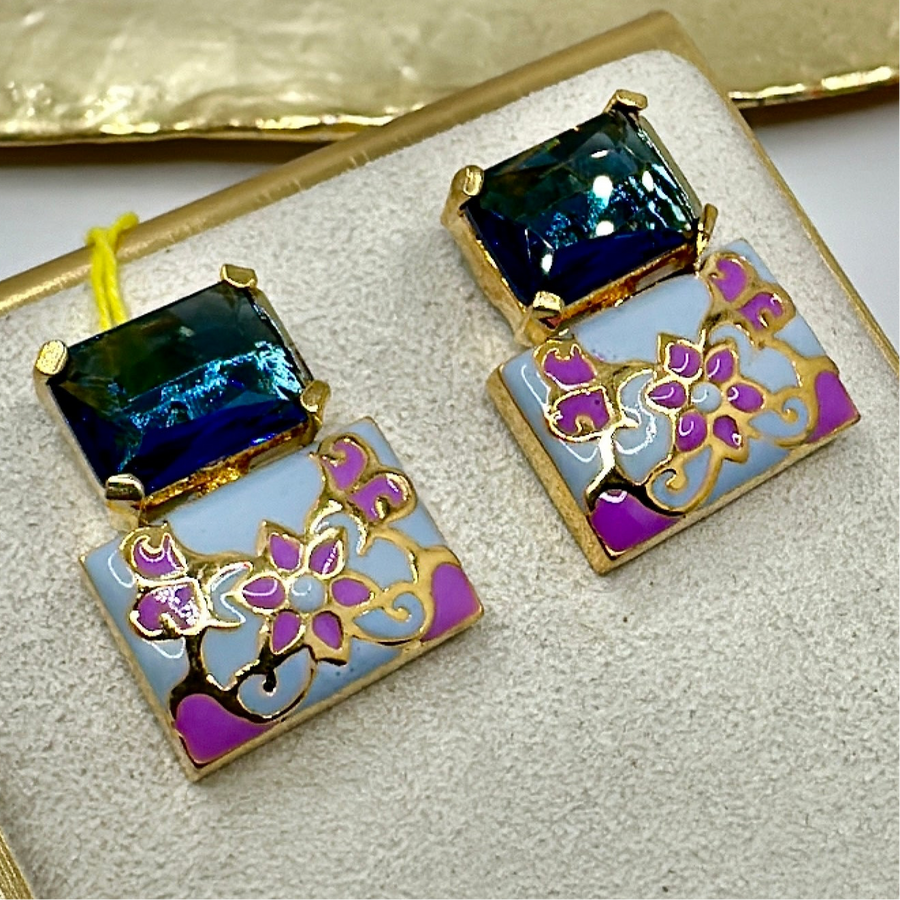 Blue Swarovski Crystal & Meenakari Studs