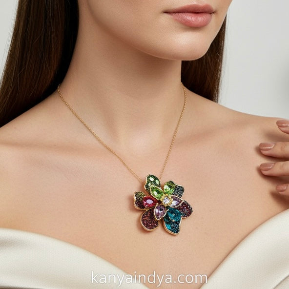 Multi Swarovski Crystals Italian Statement Pendant Necklace Set