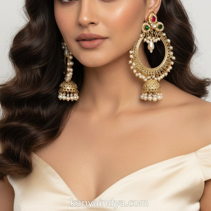 Multi Silver Lookalike Jhumka Chand Bali Earrings