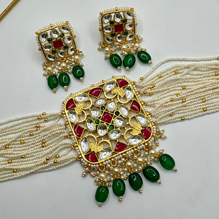 Multi Paachi Kundan Square Choker Set