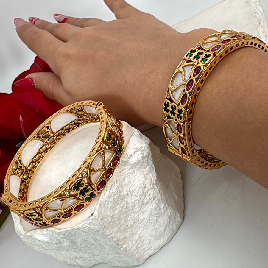 Multi MOP Antique Gold Openable Bangle Pair(Size 2.6)