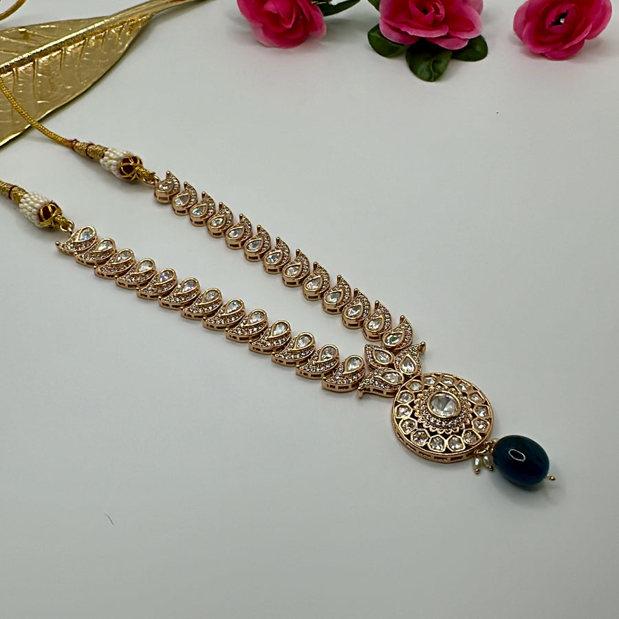 Blue Mango Moissanite Necklace Set With Drop