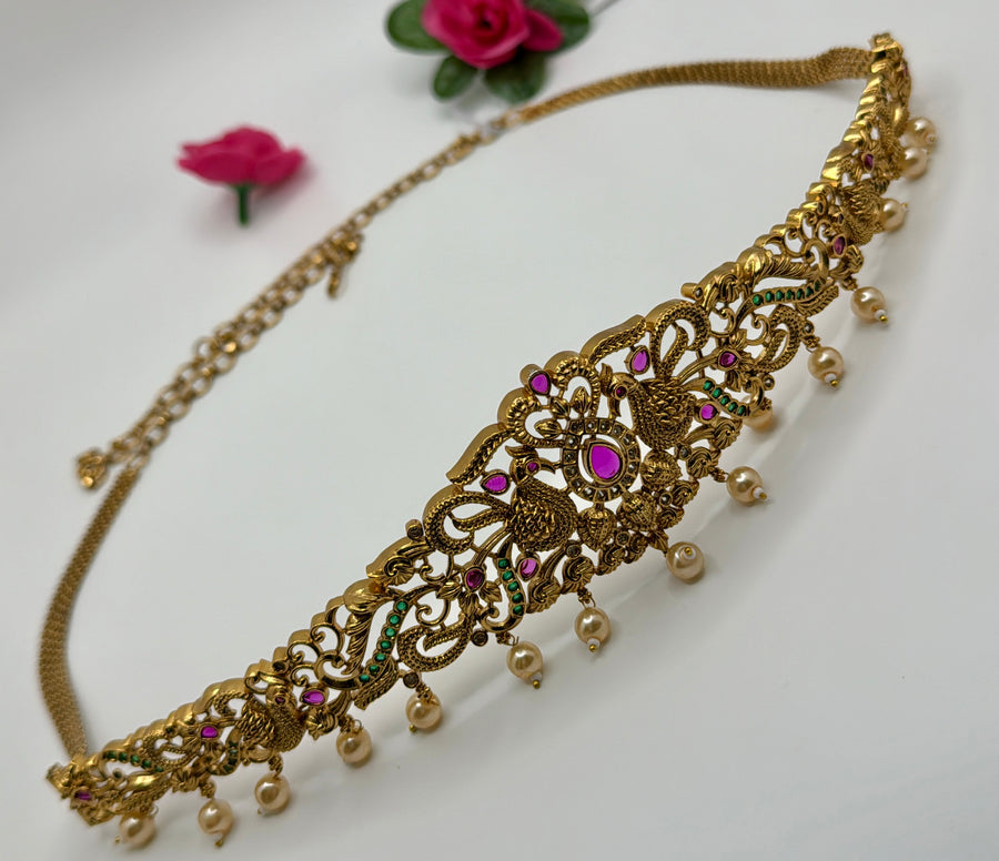 Ruby And Green Gold Lookalike Kamarband Waist Belt