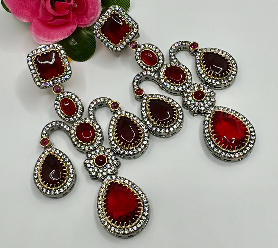 Ruby Red Sabya Inspired Drop Earrings