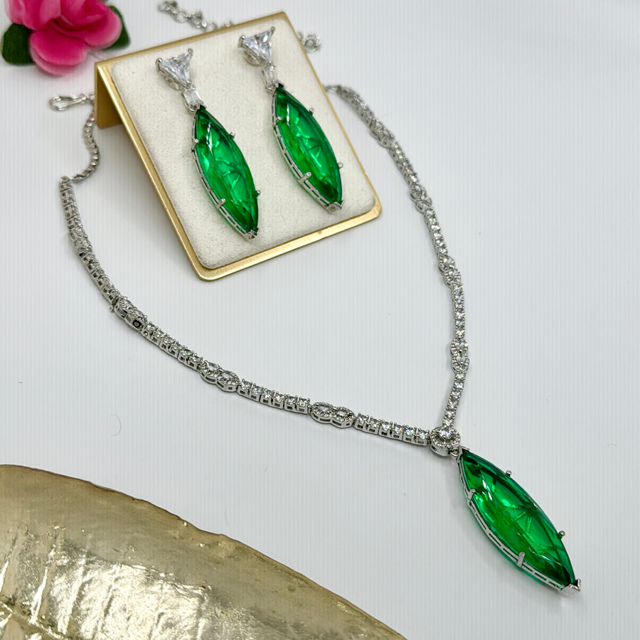 Green American Diamond Necklace Set