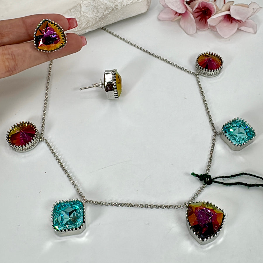 Multi Blue Swarwoski Necklace Set