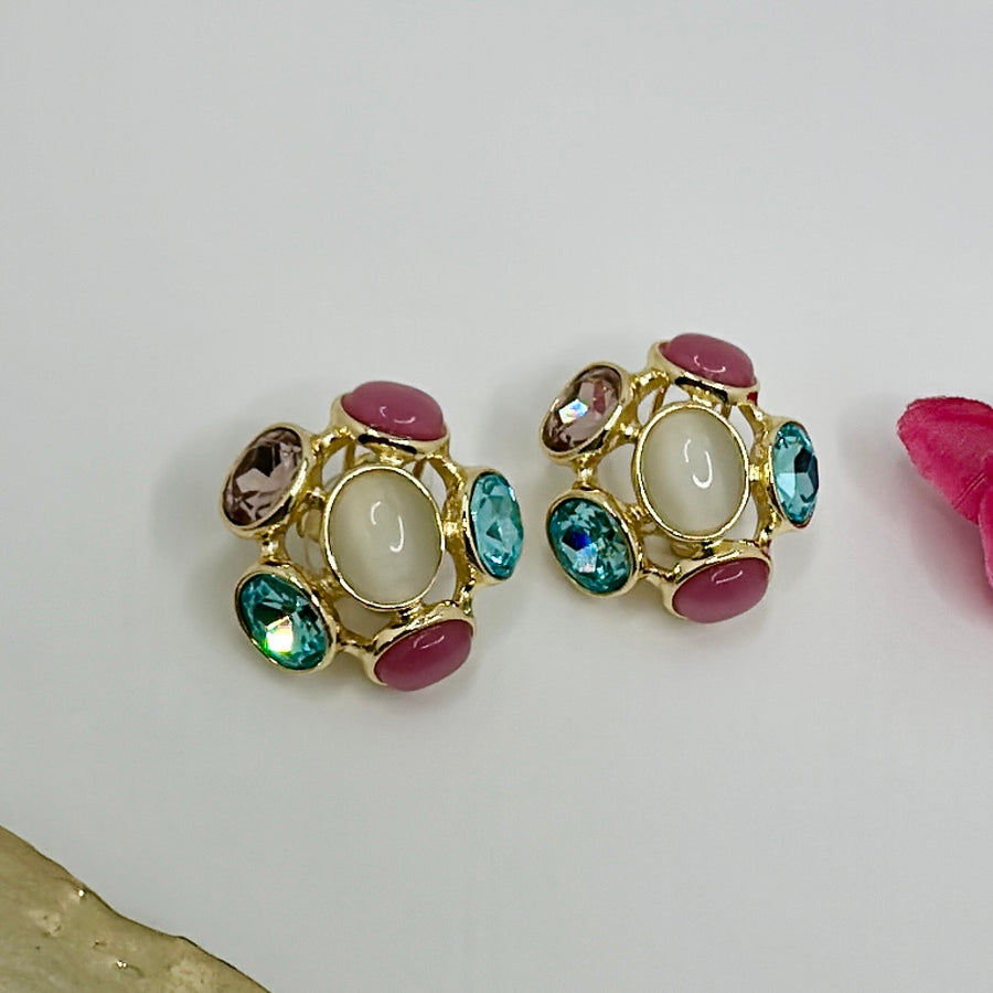 Multi Stones & Pearl Stud Earrings