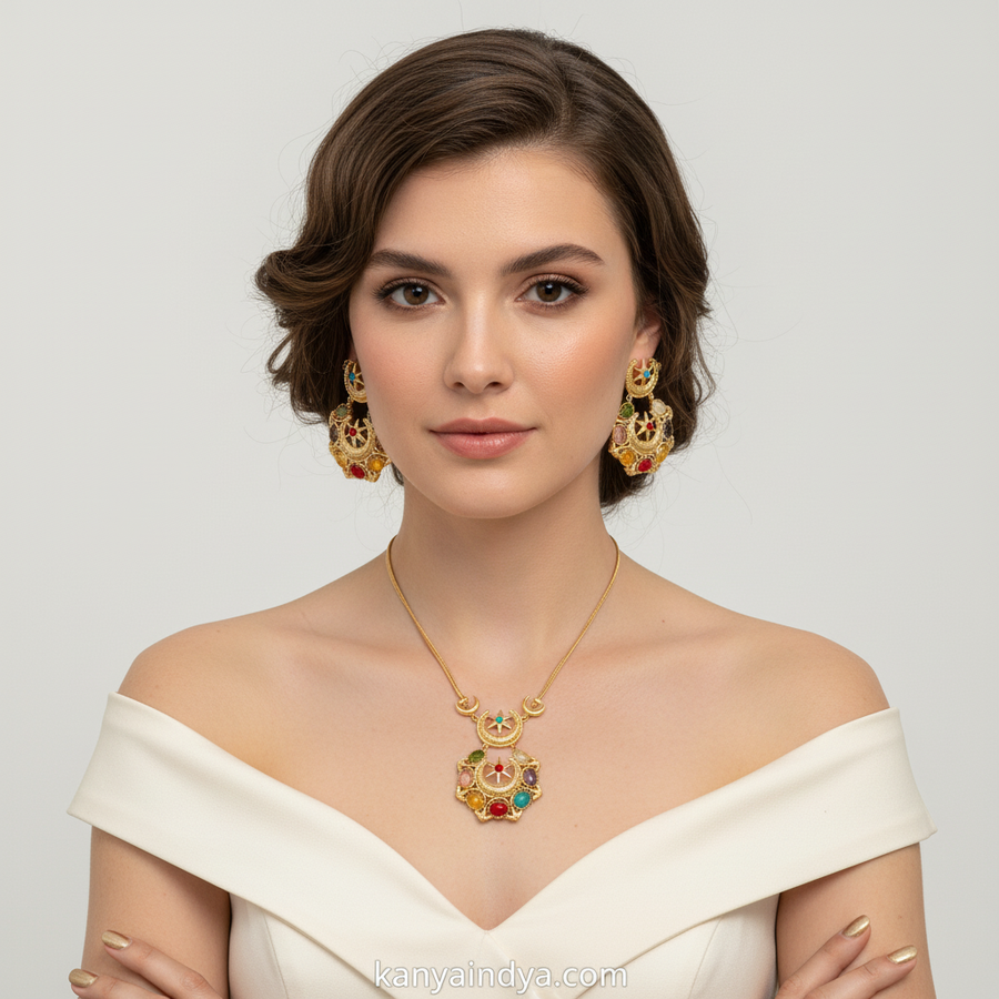 Multi Gold Pendant Necklace Set