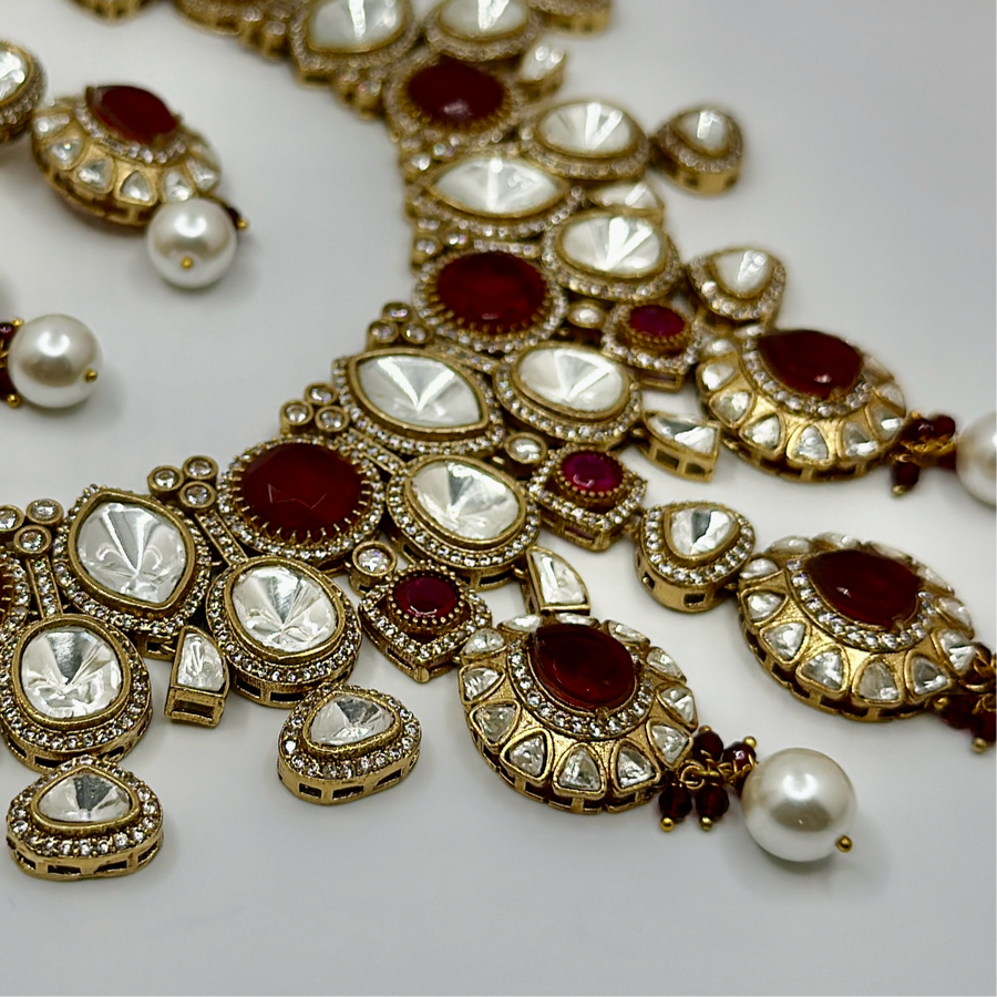 Ruby Moissanite Statement Kundan Necklace Set